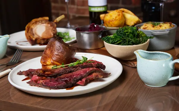 Sunday roast spread at The Crown and Castle
