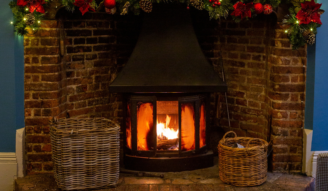 fireplace with Christmas decorations