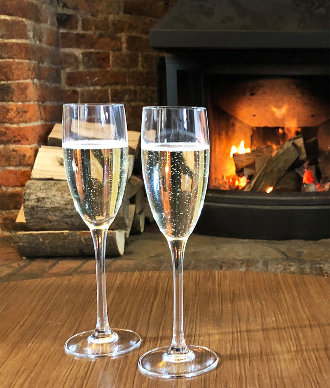 Champagne or Prosecco by the Fire - Crown & Castle Restaurant, Orford Suffolk