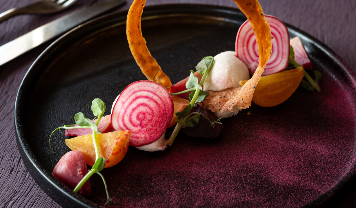 Beetroot and Goats Cheese Mousse with Poppy Tuille