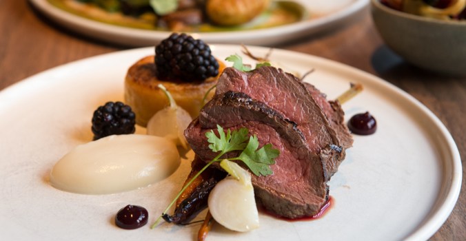 The Crown and Castle, Orford, Suffolk Venison dish with fondant potato and blackberries